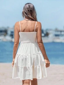 Sylviya Robe cami à volants avec panneau froncé pour femmes - Beige - Voir 2