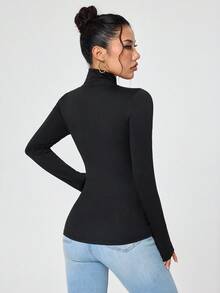 INAWLY High Neck Slim Fit Basic Tee Fall Cloth For Women - Black - View 2