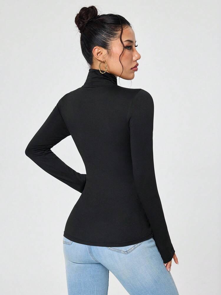 High Neck Slim Fit Basic Tee Fall Cloth For Women