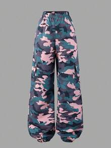 Sparklyn 3 件套迷彩图案运动衫上衣、吊带背心和抽绳下摆休闲裤套装，适合少女春秋季日常穿着