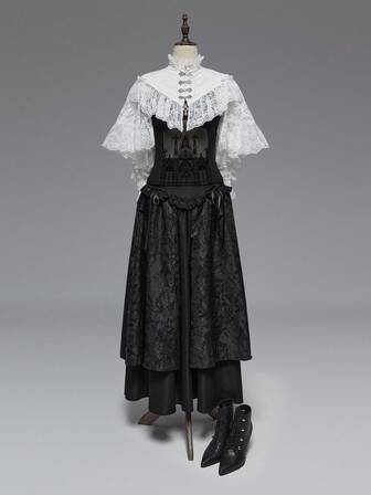 EDITION Gilet col montant style gothique vintage avec motif floral en dentelle