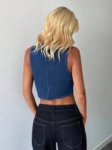 Aloruh Women's 70s Casual Slim Fit Denim Vest With Tie Strap, Bow, Women Tank Tops, Blue