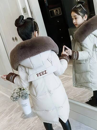 SHEIN Manteaux d'hiver épais à longue fourrure synthétique pour préadolescentes