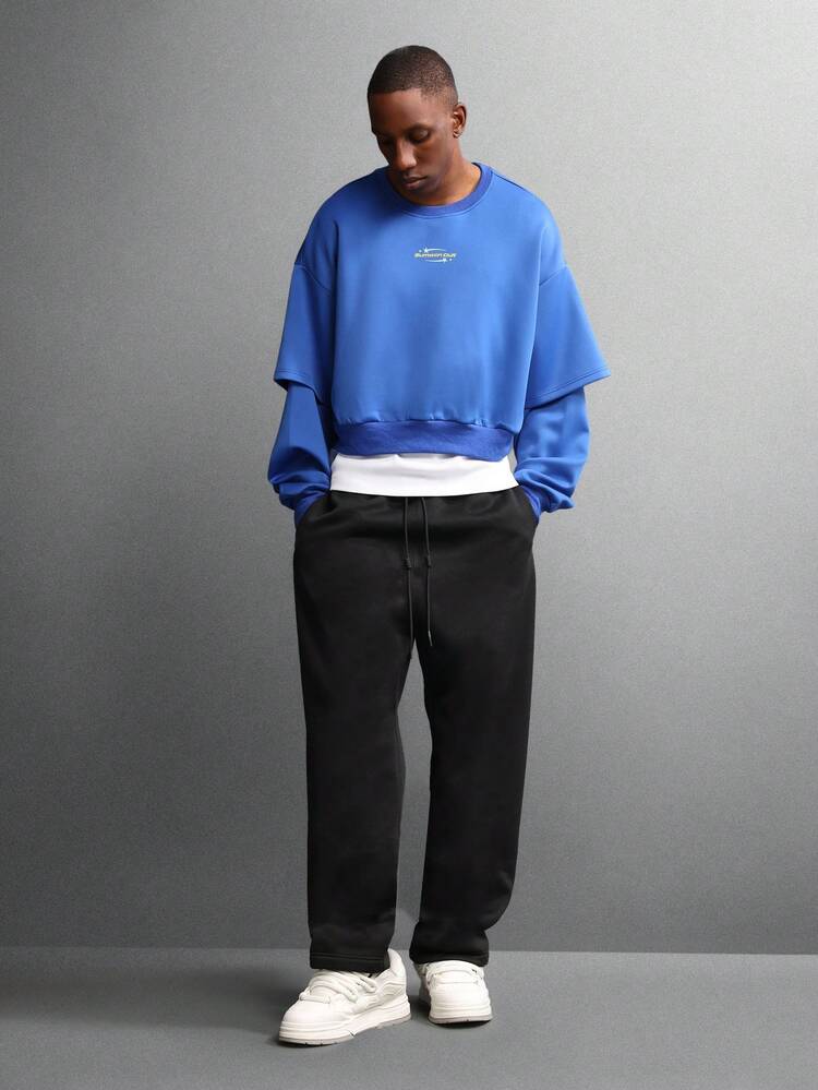 Sweat-shirt court à manches superposées et imprimé logo