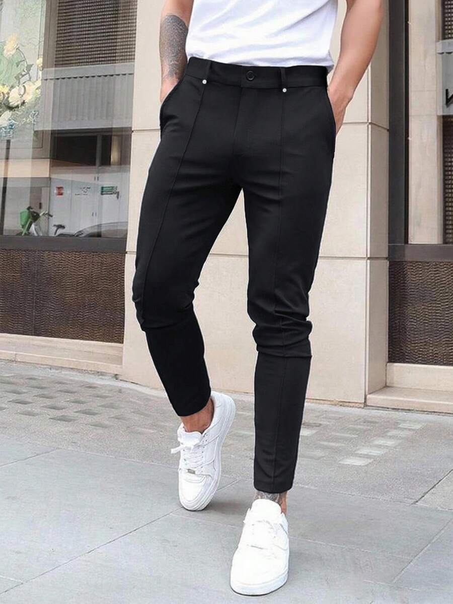 Manfinity Homme 男士商务休闲纯色正装裤，经典黑色，时尚百搭，彰显稳重端庄的商务风范。适合日常通勤、商务、派对和宴会。这款裤子是男士衣橱中不可或缺的百搭单品，也是送给男朋友或老公的绝佳礼物。 - 黑色 - 查看 1