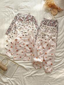 Vintaside Kids 8pcs Baby Girl Outfit Set, Infant Floral Print Long Sleeve Top And Pants Set, Soft & Comfortable Toddler Clothing, Autumn/Spring Fall Winter - Multicolor - View 1