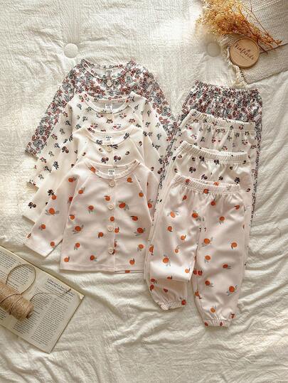 Vintaside Kids 8pcs Baby Girl Outfit Set, Infant Floral Print Long Sleeve Top And Pants Set, Soft & Comfortable Toddler Clothing, Autumn/Spring Fall Winter