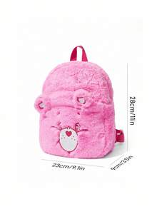 SHEIN X Care Bears 1个迷你可爱卡通毛绒背包，可调节肩带，适合青少年、女孩，四季皆宜，秋冬季爱心熊、彩虹熊、友谊图案 - 粉色 - 查看 7