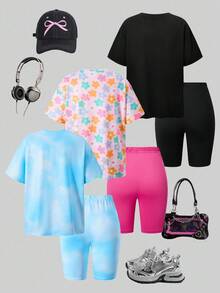 女孩休闲卡通樱桃、草莓、蝴蝶印花多件套，适合居家或春夏外出甜美造型 - 彩色 - 查看 2