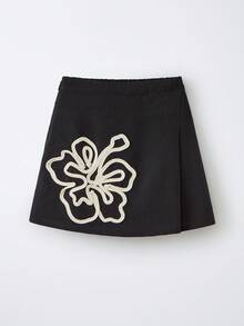 Maija Kids Maija Kids 年轻女孩花卉图案休闲A字裙 - 黑色 - 查看 1