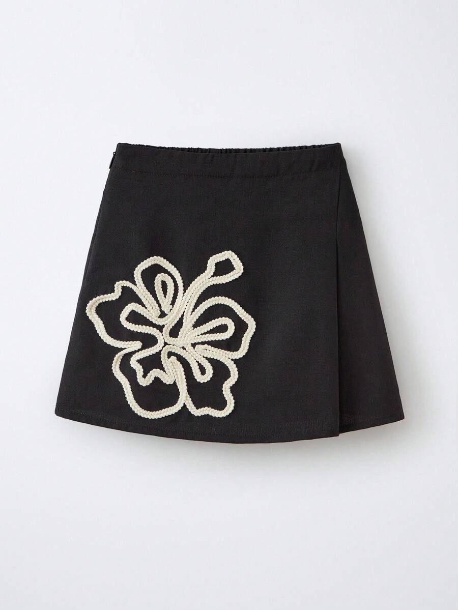 Maija Kids Maija Kids 年轻女孩花卉图案休闲A字裙 - 黑色 - 查看 1