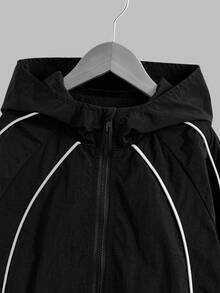Tween Girl 撞色连帽拉链夹克和阔腿裤套装 - 黑色 - 查看 6