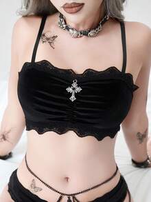 ROMWE Soutien-gorge bralette avec armatures et pendentif croix gothique floqué