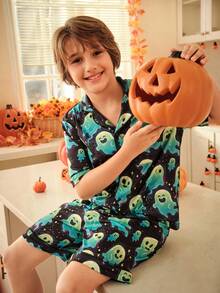 Tween Boy Halloween Ghost Print Pajama Set Kids Pajama Set Boys Halloween Pajamas Kids Halloween Pajamas Halloween Pajamas Ghost Pajamas - Multicolor - View 4