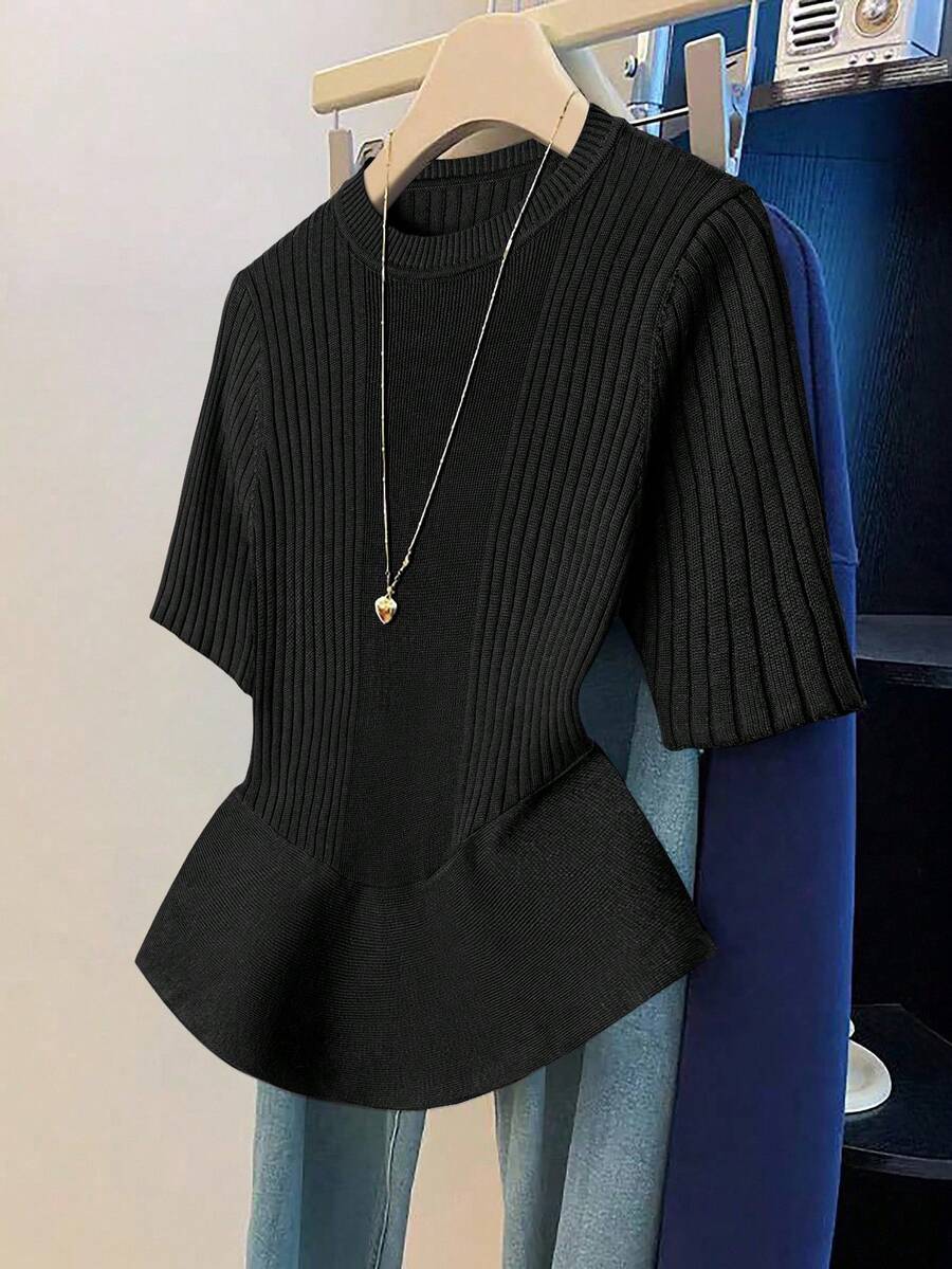 SHEIN LUNE 新款V领女开衫背心,简约欧美风,纯色优雅百搭针织上衣 - 黑色 - 查看 1