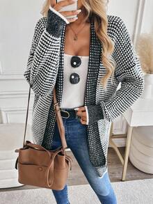 EMERY ROSE New V-Neck Mixed Yarn Multi-Color Cardigan, European And American Elegant Versatile Minimalist Fashion Knit Top - Black - View 5