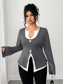 SHEIN Elenzya Halloween Plus Size T-Shirts Fall Cloth For Women - Grey - View 4