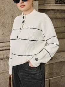 Calvaya New Fashionable Versatile Mock Neck Plus Size Sweater Winter Fall Autumn - White - View 1