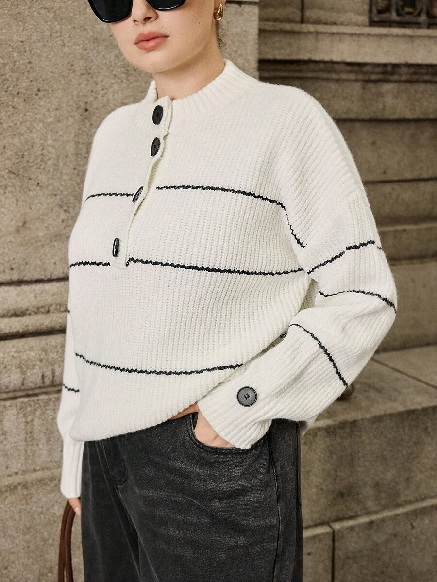 Calvaya New Fashionable Versatile Mock Neck Plus Size Sweater Winter Fall Autumn - White - View 1