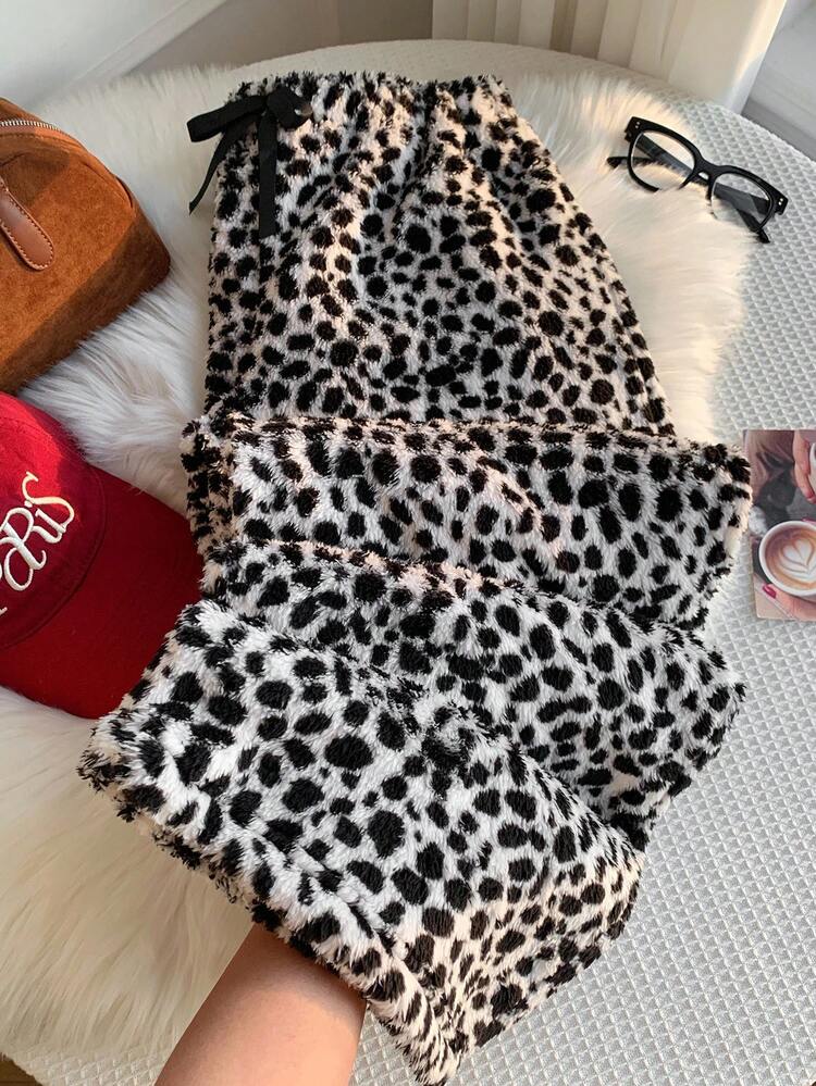 SHEIN EZwear Pantalon décontracté et moelleux à imprimé léopard, automne/hiver