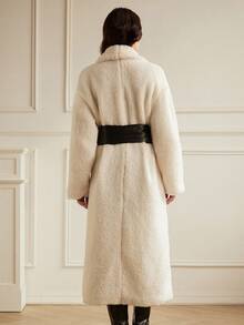 GENKIRA Women's Oversized Extra Long Solid Color Warm Faux Fur Coat - White - View 3