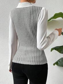 SHEIN LUNE 女式二合一长袖修身翻领衬衫 秋季女装 - 灰色 - 查看 2