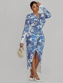 Xyvia Women's Elegant Printed Long Sleeve Dress Fall Cloth For Women