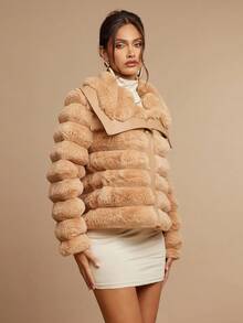 Silquee Abrigo de mujer casual con cuello de solapa y botones, de piel sintética, para otoño/invierno - Camel - Ver 8