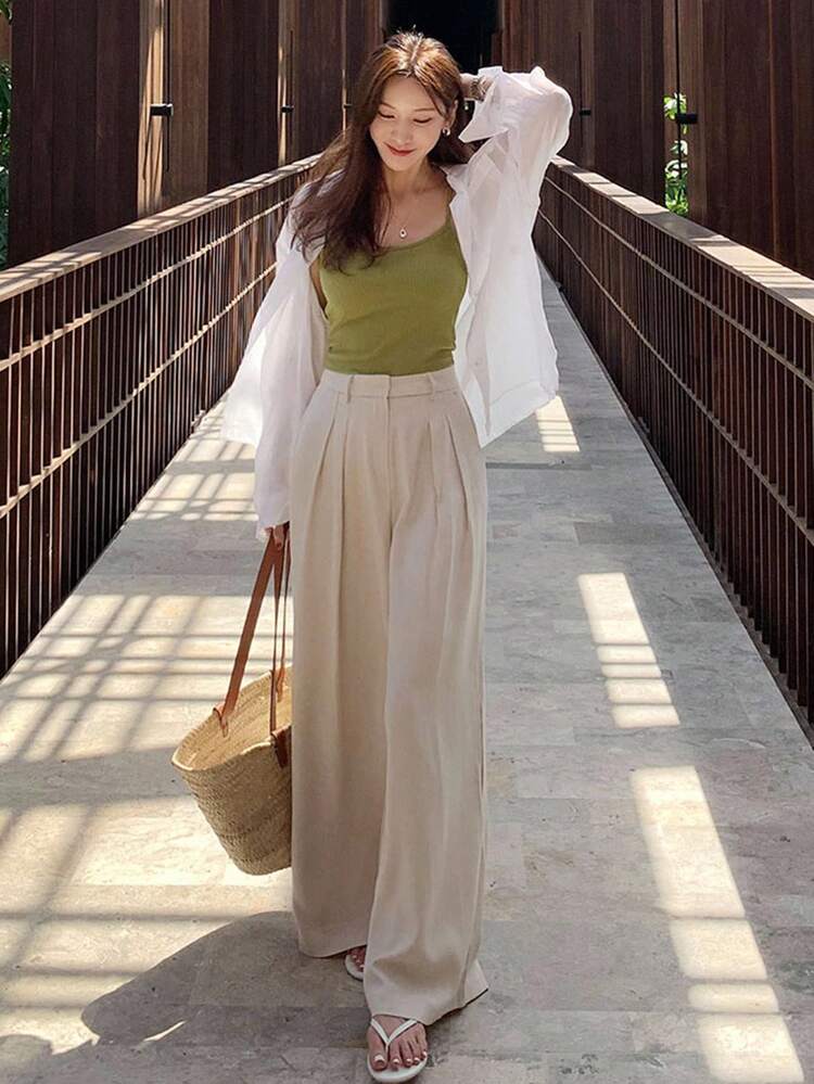 High Waist Loose Straight Leg Pants For Women, Slimming Design Fall