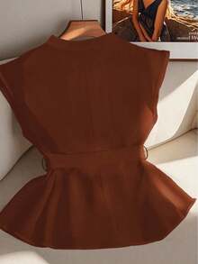 GlowEve CURVE Elegant Summer Vacation Shirts For Plus-Size Ladies - Coffee Brown - View 2