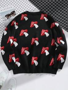 Claim Dot Men's Crew Neck Long Sleeve Mushroom Pattern Jacquard Knit Sweater - Multicolor - View 2