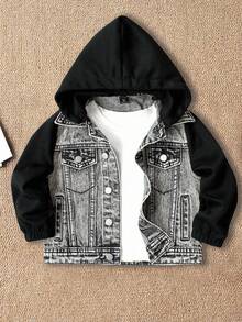 Young Boy Casual All-Match Personalized Fitted Knit Sleeve Patchwork Sherpa Collar Washed Denim Jacket & Coat, Essential New Arrivals 2025 Fall Winter - Grey - View 7