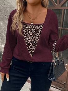 EMERY ROSE Women's Casual Leopard Print Long Sleeve Plus Size Sweatshirt, Popular For Autumn/Winter