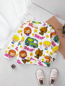 SCOOBY-DOO X SHEIN Áo nỉ cổ tròn dài tay in hình chữ và hoạt hình cho bé gái - trắng - Xem 1
