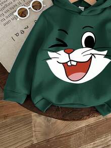 男婴休闲简约卡通猫图案宽松针织柔软卫衣，厚实舒适，适合秋冬季穿着