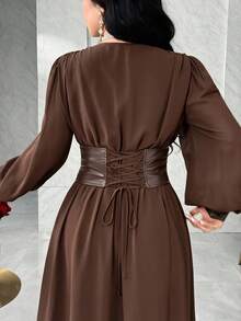 Feyla Women's Solid Color Minimalist V-Neck Long Sleeve Dress, Everyday Wear