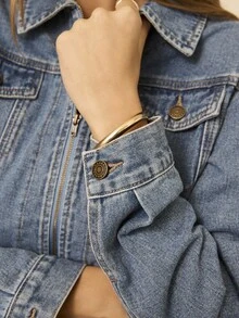 Aralina Abrigo vaquero corto de estilo boho casual para mujer, perfecto para maestras y conciertos de música country - Lavado ligero - Ver 4