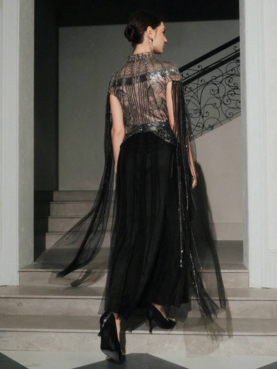 Women's High-End Party/Holiday Beaded Patchwork Turtleneck Fashion Dress