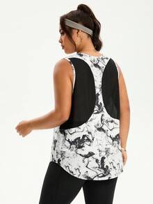 Rhythm Era Plus Size Women Summer Full Print Mesh Patchwork Loose Fit Sports Tank Top Plus Size Workout Top - Multicolor - View 4