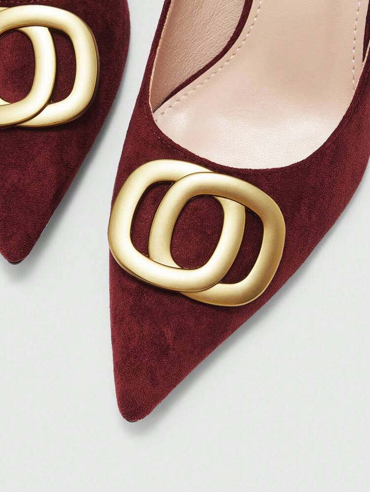 CUCCOO BIZCHIC New Burgundy High Heel Fashion Elegant Pointed Toe Metal Buckle Suede Comfortable Women High Heel Pumps For Christmas Spring Shoes