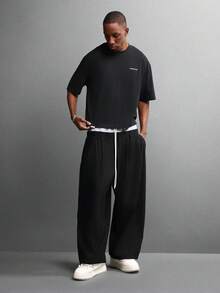 SUMWON 宽松剪裁短款 T 恤，带有链条设计图案印花银钥匙吊坠饰物背面印花街头服饰系列节日休闲夏季 - 黑色 - 查看 6