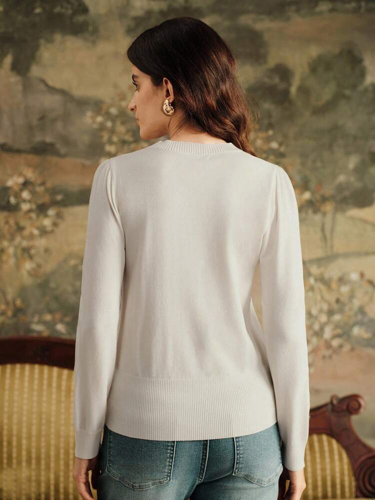 Elegant Floral & Butterfly Embroidered Short Sleeve Knit Top, Suitable For Fall/Winter, Christmas, New Year, Party, Elegant, Luxury, Formal, Chic, Graduation, Women Autumn Winter, Cozy Fall And Winter Clothes For Women