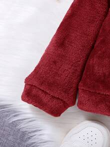 Unisex Baby Casual Plush Stand Collar Loose Fit Thick Sweatshirt, Suitable For Christmas, Autumn/Winter - Burgundy - View 3