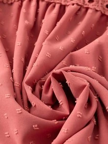 EMERY ROSE 大码女式休闲度假风格纯色瑞士圆点蕾丝拼接短袖上衣 - 粉色 - 查看 4