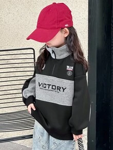 DAZY 女童针织抓绒印花卫衣，秋季服装，冬季 - 灰色 - 查看 4