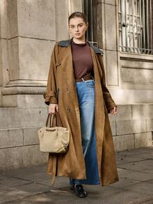 Easura Plus Size Women's Fashionable Long Sleeve Long Windbreaker Jacket, Autumn Winter Fall