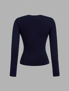 SHEIN EZwear 3件套女士黑色、棕色、白色圆领休闲修身长袖T恤套装，适合秋冬季穿着 - 彩色 - 查看 9