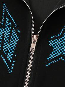 ROMWE MEN Street Life Men's Fashion Sparkling Diamond Zipper Hoodie, Fall - Black - View 6