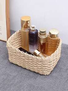 1/3PCS Handmade Woven Storage Basket Seagrass Wood Rattan Geometric Boho Decor For Home Organization Bathroom Bedroom Living Room Desktop Makeup Coastal Vibes Gift For Women Christmas Birthday Present