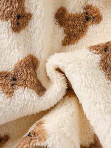 2件套年轻女孩休闲可爱熊图案毛绒连帽衫上衣和裤子家居服套装 - 彩色 - 查看 7